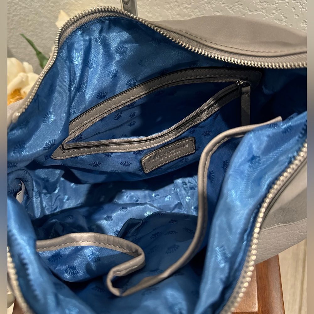 Juicy Couture Gray Leather with Royal Blue Interior Shoulder Purse - Picture 6 of 15